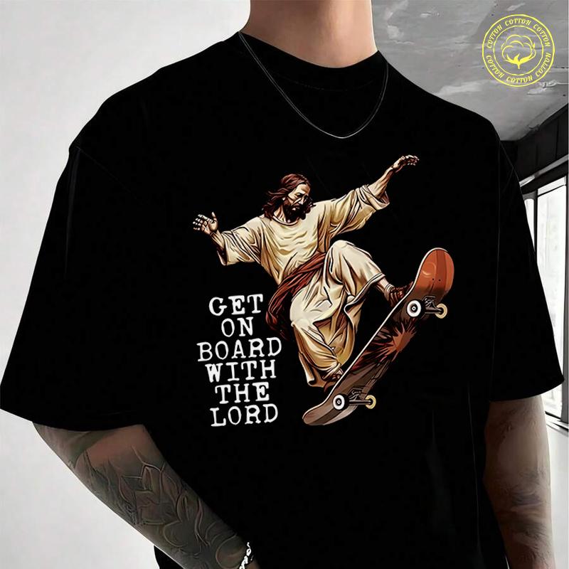 Featuring A Jesus Skateboard Design Men's Moto Casual T-Shirt Fashionable Street Suitable For T