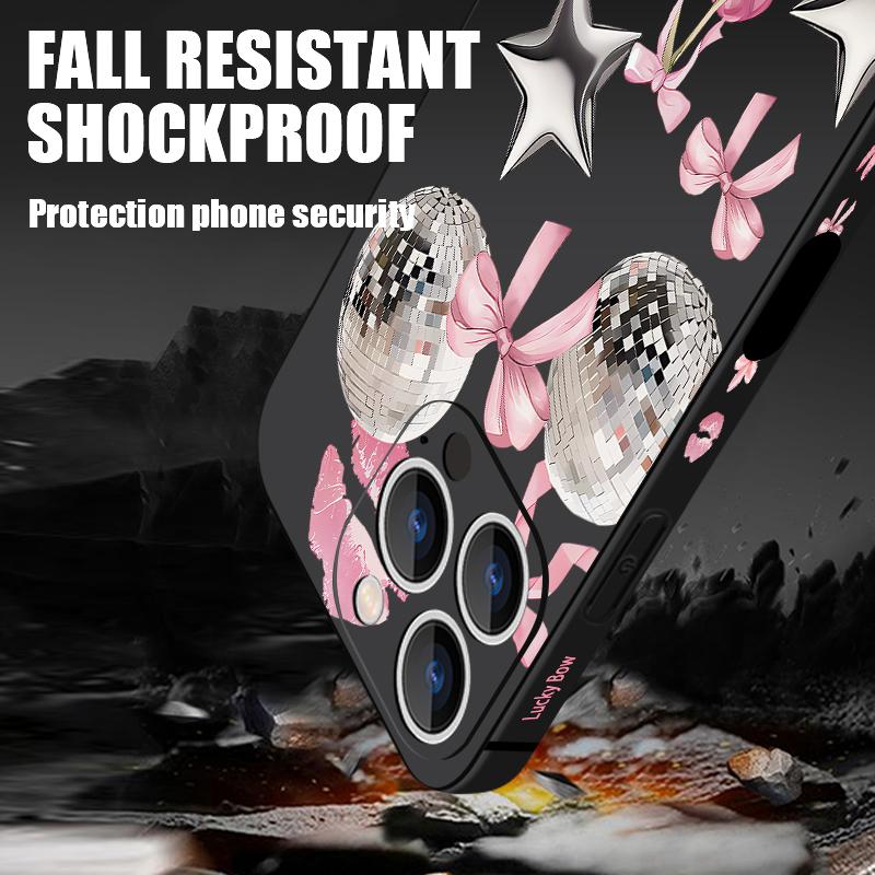 Für iPhone 17 Pro Max Hülle Kirsch-Schleifen Lippen Discokugel Weiches Silikon Lanyard Hülle Für iPhone 16 Pro Max Hülle iPhone 15 14 13 12 11 16E