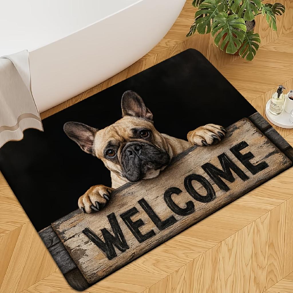 French Bulldog Puppy Print Doormat, Suitable for Bedroom, Kitchen, Dining Room, Bathroom, Slip-Resistant and Machine Washable