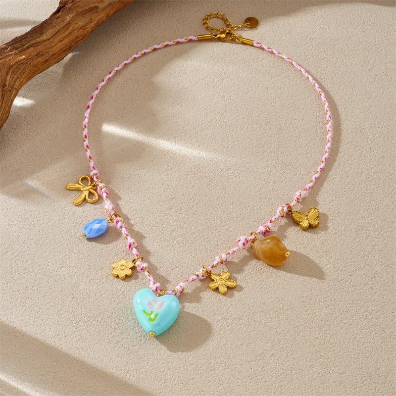 

Colorful Braided Choker Necklace with Multi Charms for Women