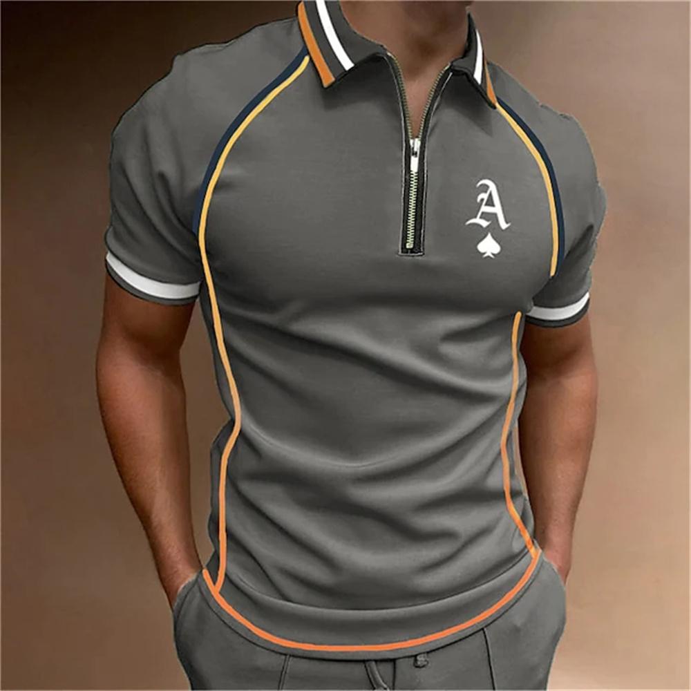 Men's king printed short sleeved polo shirt, high-quality casual zipper T-shirt, summer clothing