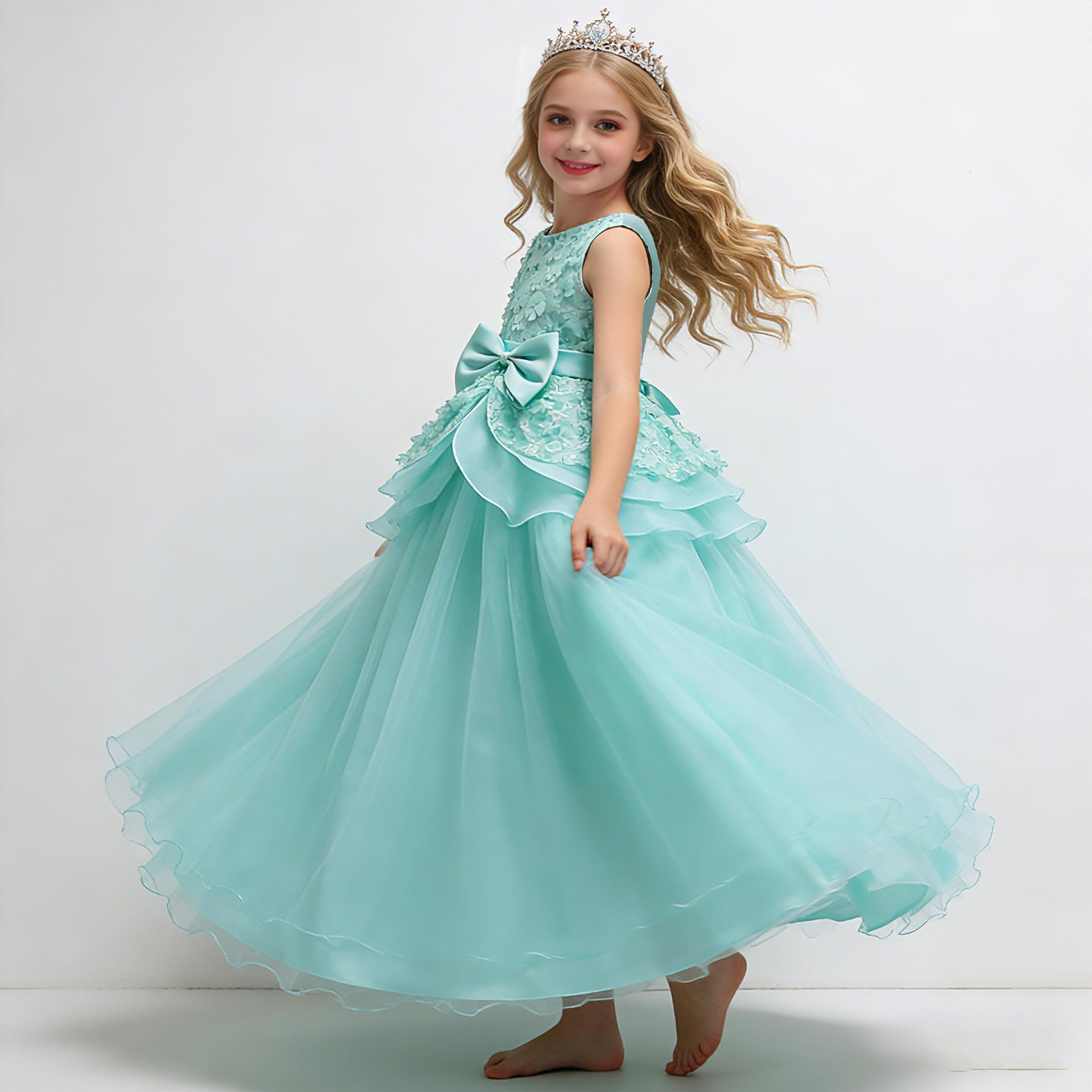 Girls Princess Dress, Children s Wedding Dress, Fluffy Dress, Flower Girl Embroidery Performance Dress, Long Dress 120cm