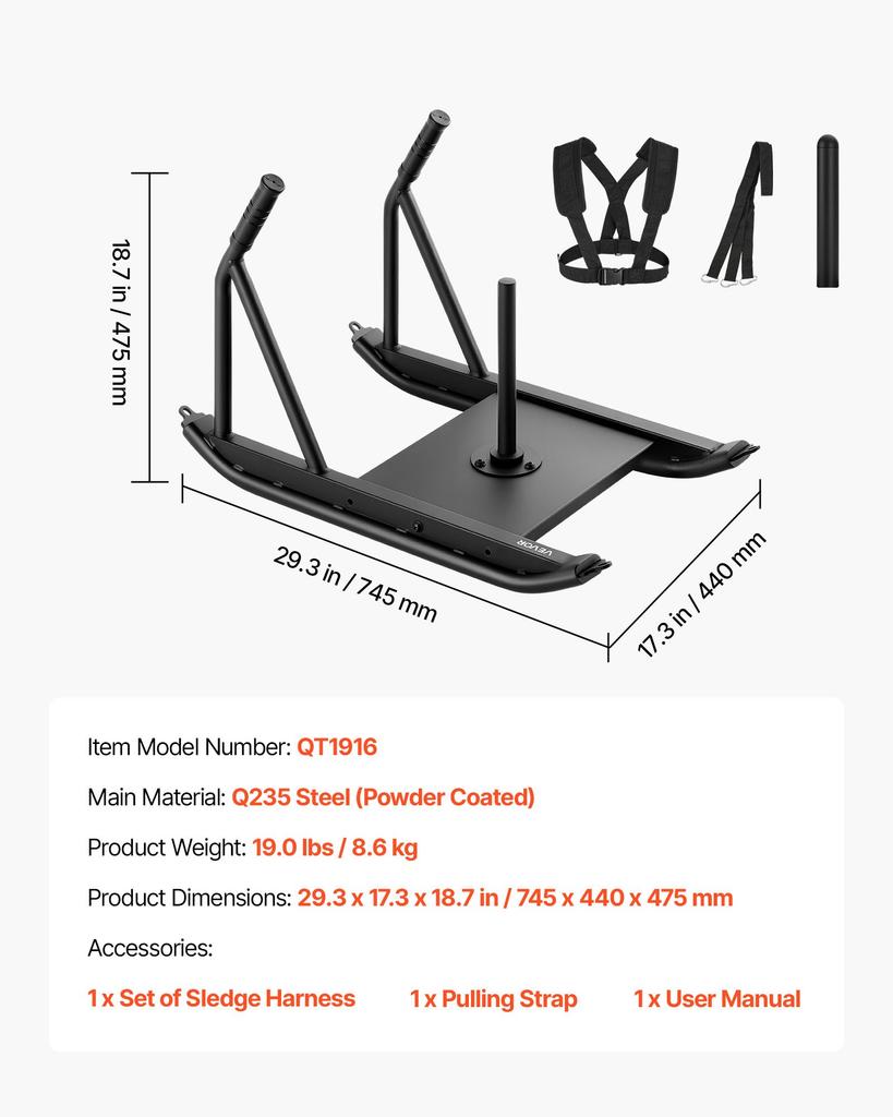 VEVOR Weight Sled, Steel Power Sled, Fitness Strength Training Sleds for Athletic Exercise Speed Improvement, Workout Fitness Equipment with Handle