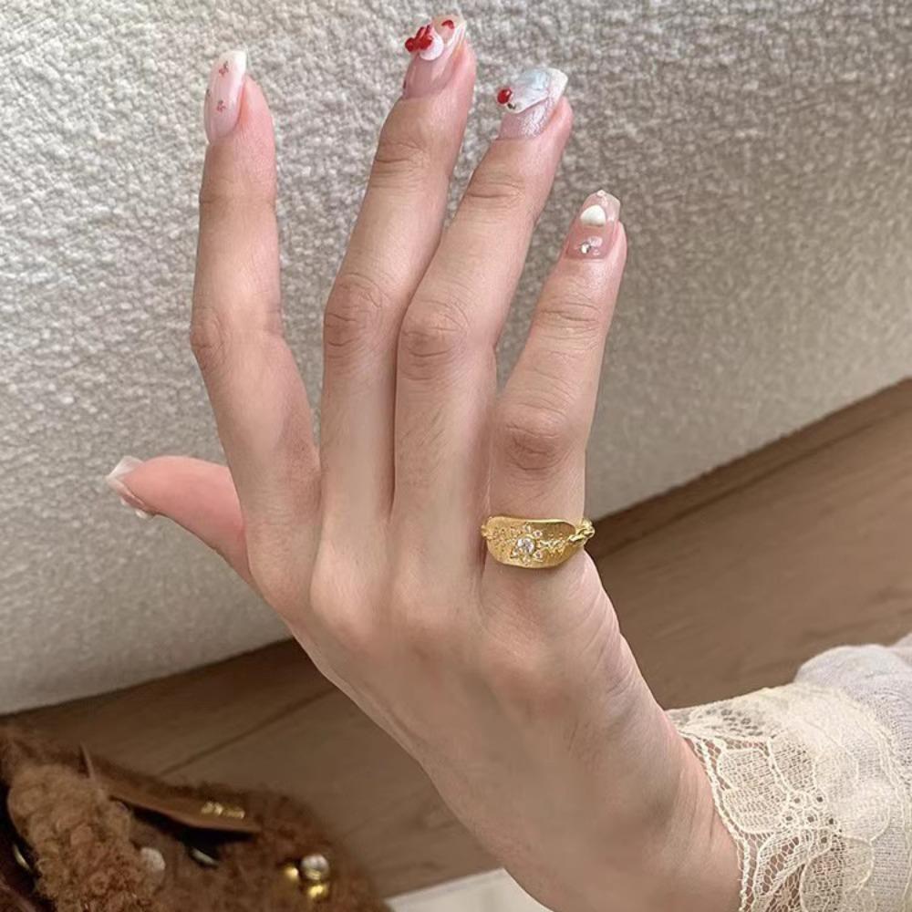 

Vintage Open Ring Handmade Shield Sun God Hexagram Star French Retro Women Jewelry