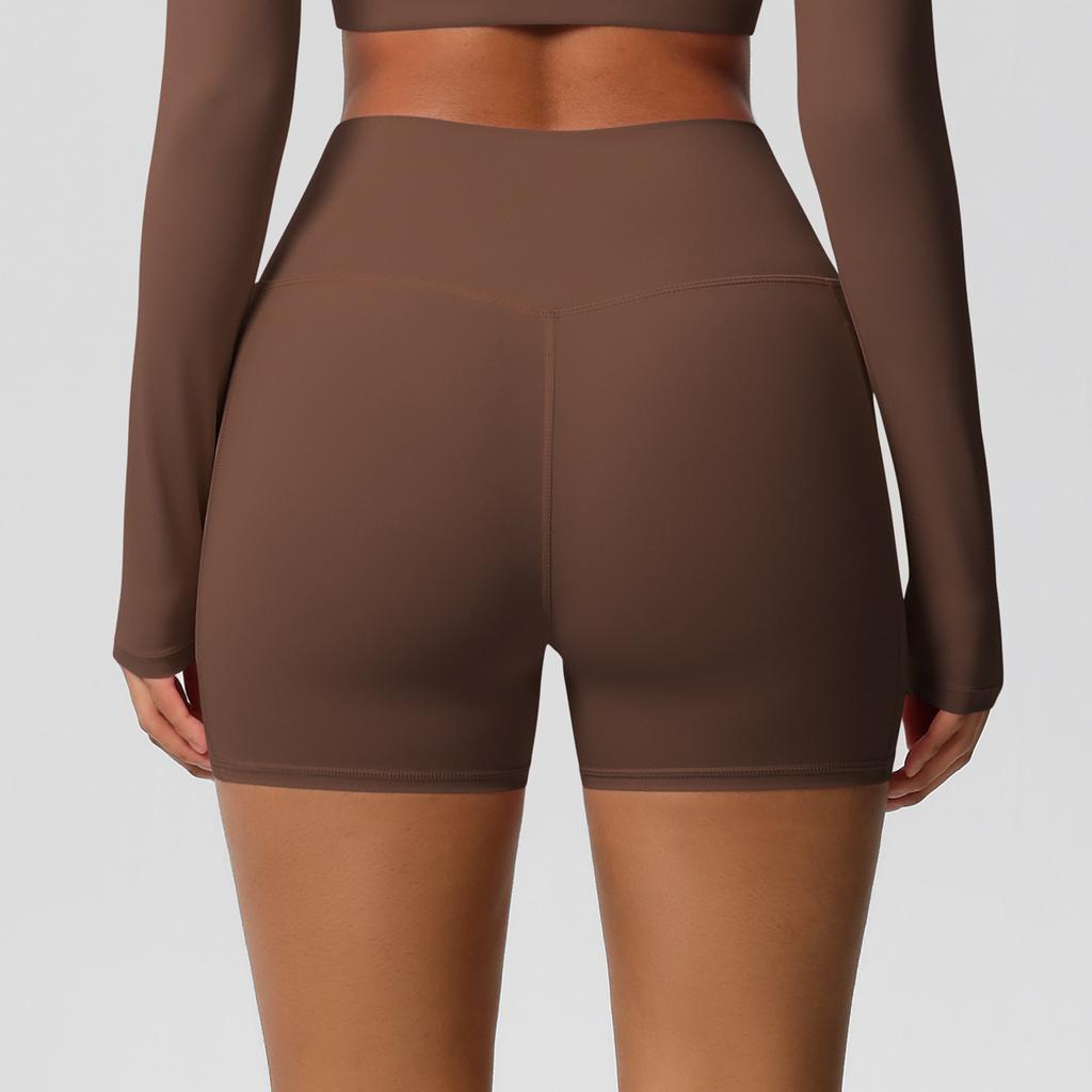 Brushed Solid-Colour High-Waisted Slim-Fit Stretch Yoga Shorts for Women – Perfect for Running, Fitness and Workouts