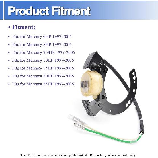 855721A4 Stator Coil Fits for Mercury Outboard 6HP 8HP 9.9HP 10HP 15HP 20HP 25HP Replace 174-5721, 855721T8