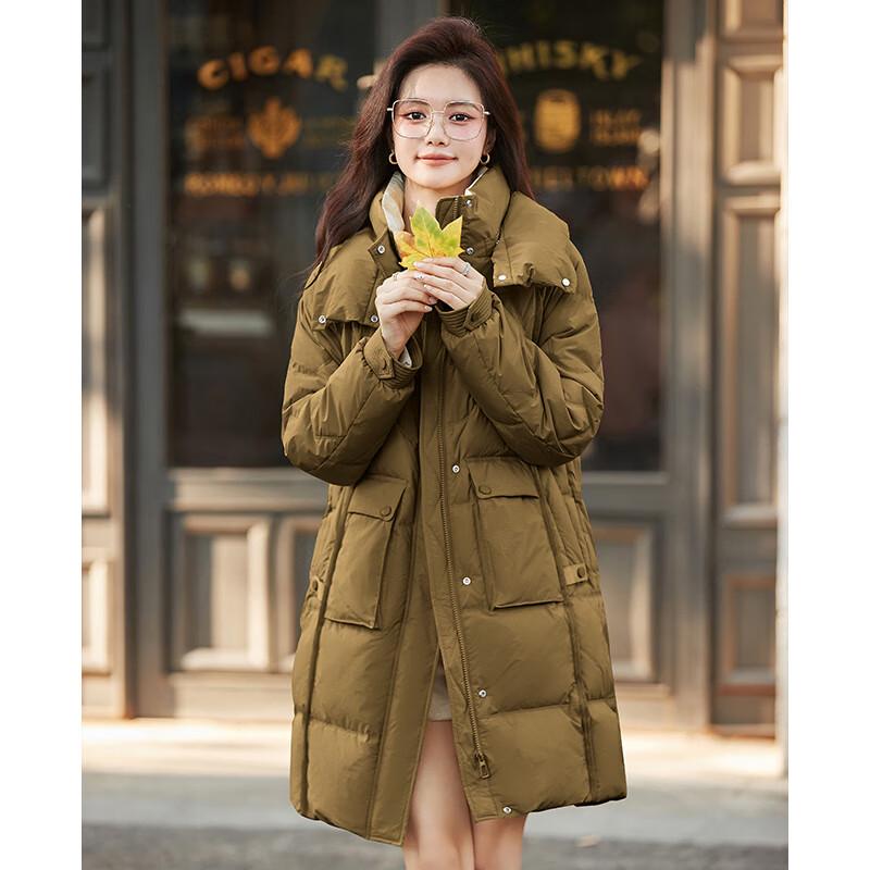 

Женский пуховик средней длины свободного кроя с капюшоном для зимы XL