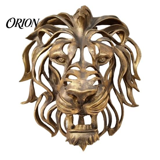 Retro Bronze Home Wall Ornament Lion Sculpture, Resin Decorative Art, 3D Animal Head Metallic Brass Style Art Figurine, Hollow Hanging Pendant