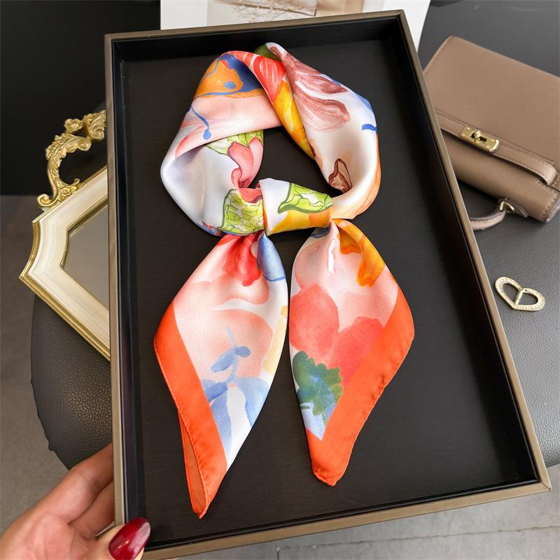2026 New Floral Printed Square Scarf for Women Soft Lightweight Scarf Headbands Fashion Bag Tie Ribbon Hair Bands Bandana