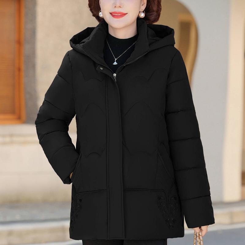Plus Size XL-5XL Middle Age Woman Coats Winter Short Parkas Hooded Embroidery Casual Thick Warm Outerwears Women's Jackets