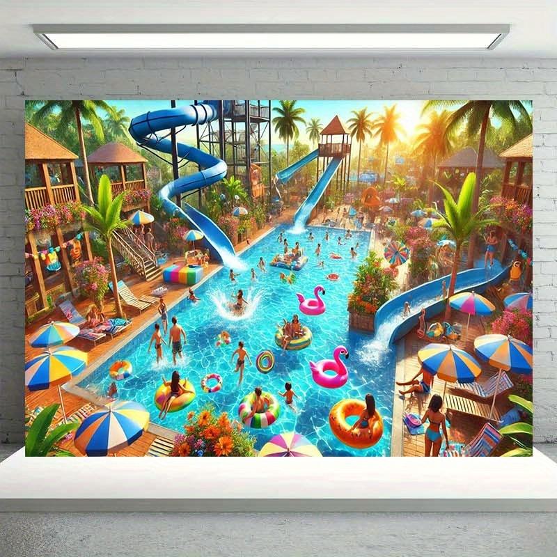 1 Piece, Summer Swimming Pool Amusement Park Hawaiian Pool Party Backdrop Fabric, Background Decoration, Room, Garden