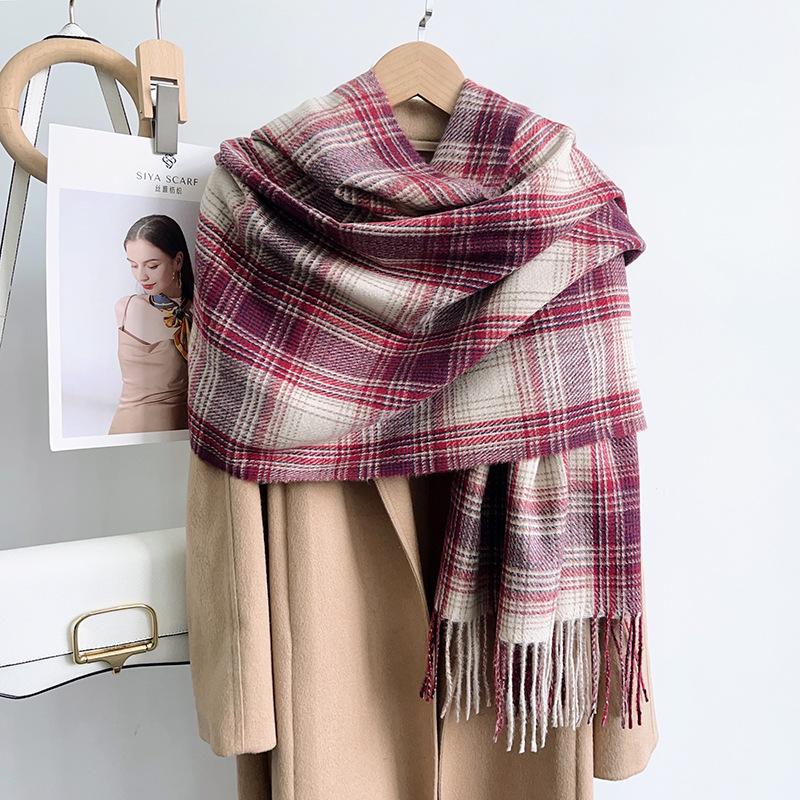 Women Vintage Plaid Thick Warm Long Winter Imitated Cashmere Neck Scarf