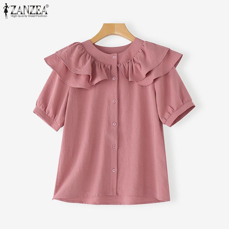 ZANZEA Women Layers Short Sleeve Ruffled Casual Blouse