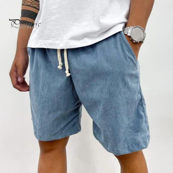 Pantaloni scurți retro din catifea reiată pentru bărbați, pantaloni scurți casual cu talie cu șnur, culoare solidă, pantaloni scurți streetwear pentru muncă, fitness, plajă, vacanță