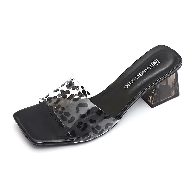 

Fashion Women Slippers Summer Square Toe Open Toe Slides Transparent PVC Slides for Women Crystal High Heel Slippers Mule Slides 42