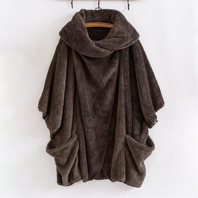 Women Casual Long Sleeve Top Plus Size Solid Color Loose Pullover Hoodies Coat Ladies Faux Fur Thicken Autumn and Winter Warm Hooded Sweatshirt