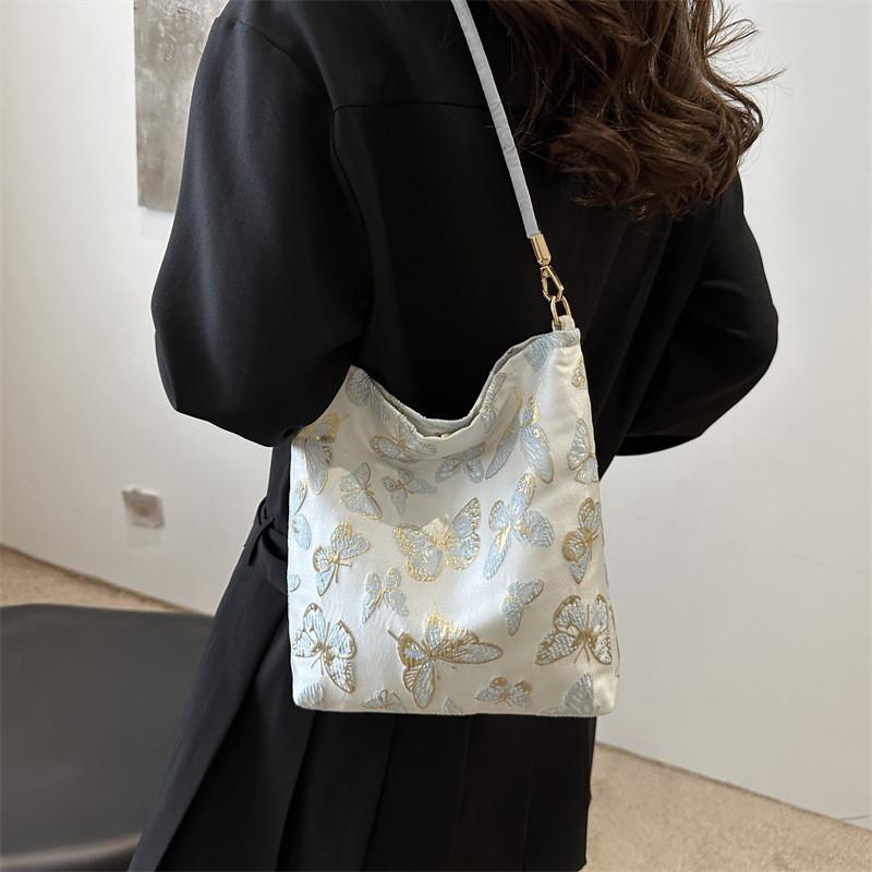 Trendy Canvas Tote Bag For Women Butterfly Design Spacious Everyday Handbag