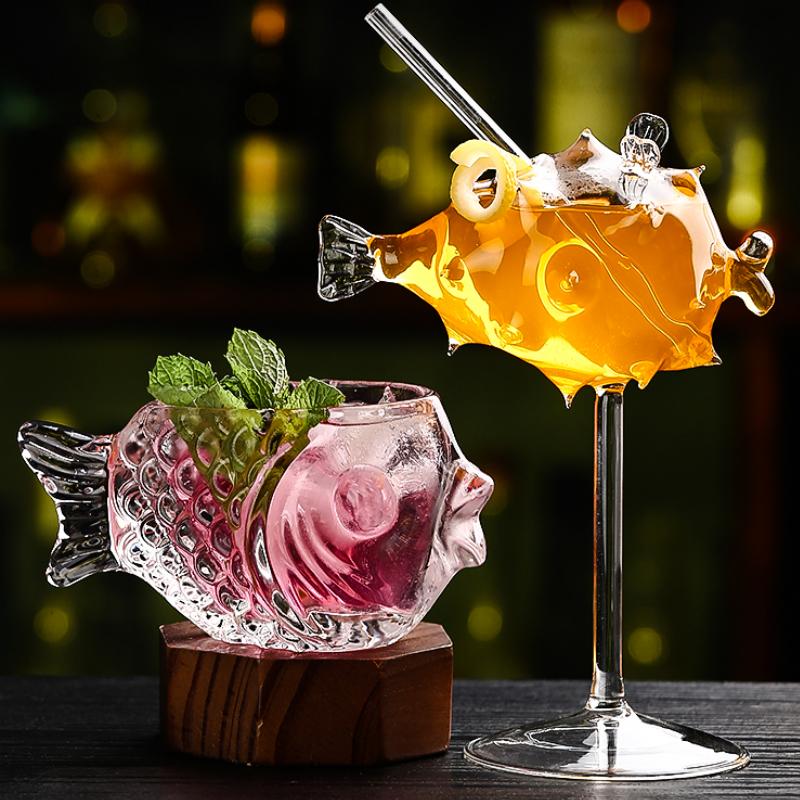 Creative 3D Transparent Fish Shape Bar Cocktail Glass Party Thick Heavy Lovely Smoothies Bowl Cup Cold Drink Tiki Glasses Mug