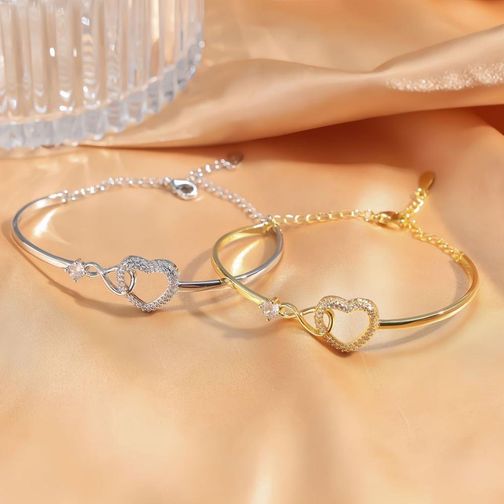 New Fashion Open Heart-Shaped Hollow Bracelet Women's Jewelry Zircon Exquisite Accessories Elegant Wrist Ornaments
