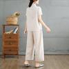 9017 Vintage Chinese Linen Suit: Summer Loose Fit Shirt & Wide-Leg Pants Set