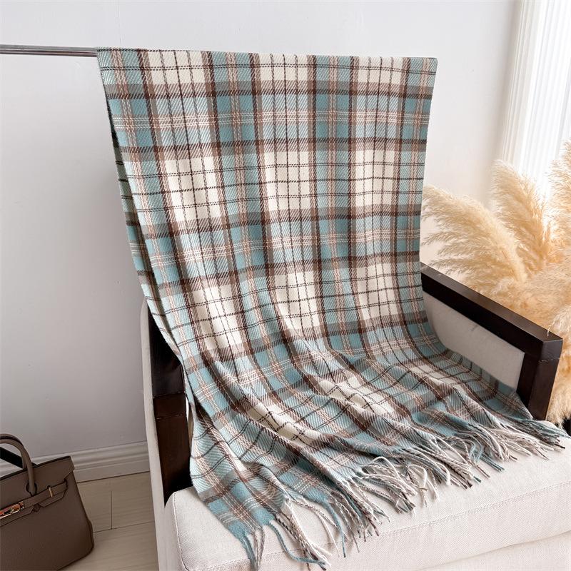 Imitation Cashmere Classic Brown And Black Plaid Warm Shawl Scarf Autumn And Winter Fashion Atmosphere Versatile Fringed Scarf