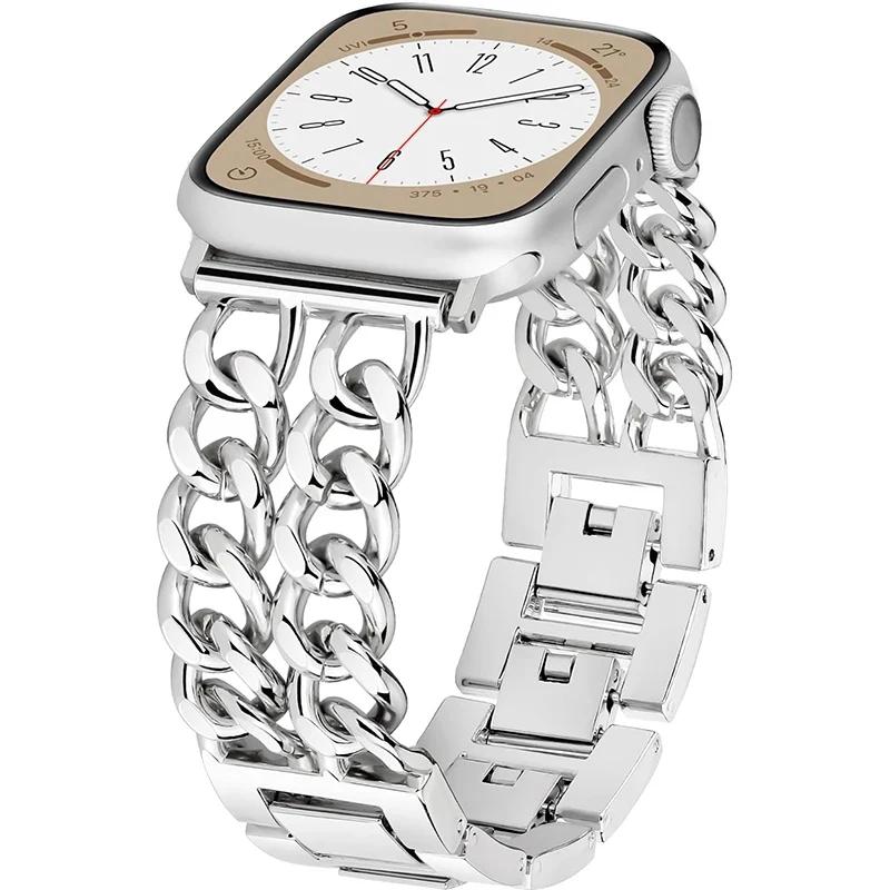 Fashion Metal Bracelet Strap For Apple Watch Ultra 44mm 45mm 40 41 49 Chain Design Women Bands For iWatch 9 8 7 6 5 4 3