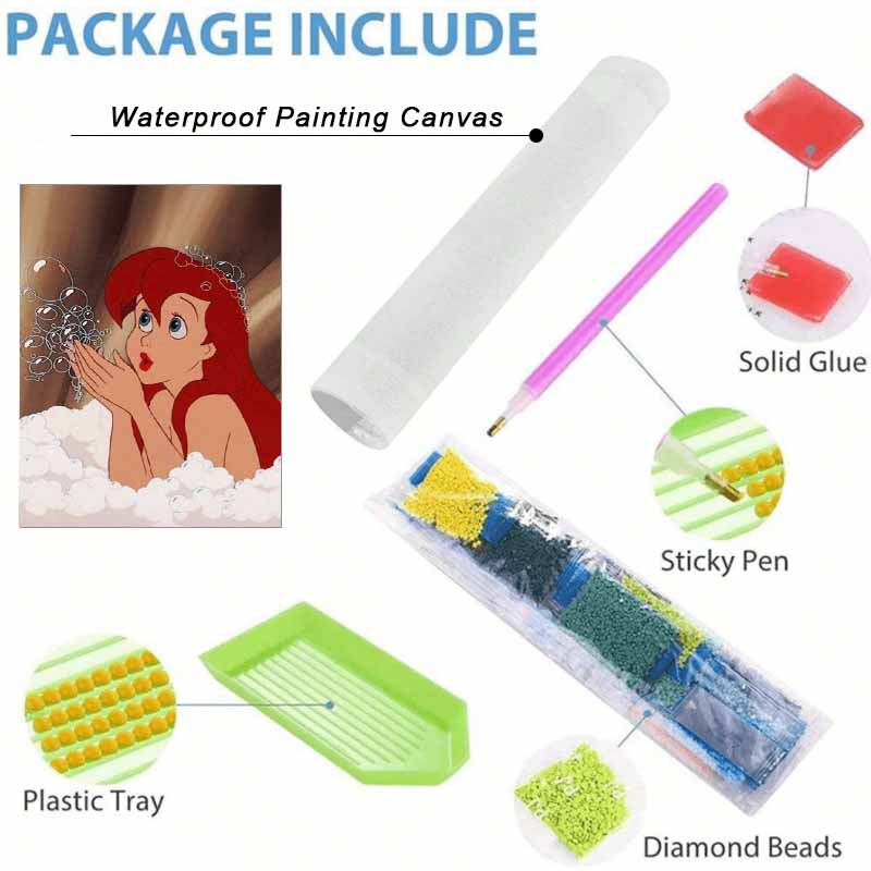 Disney Diamond Art Painting Kit, suitable for adults and beginners, Ariel bubble art glitter painting craft, home wall decor, handmade gift