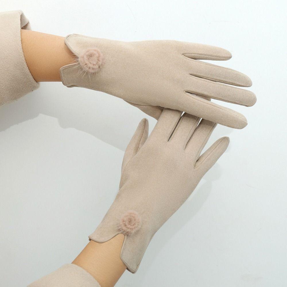Soft Pu Leather Gloves Velvet Women Cycling Mittens All-Match Winter Suede Gloves  Autumn