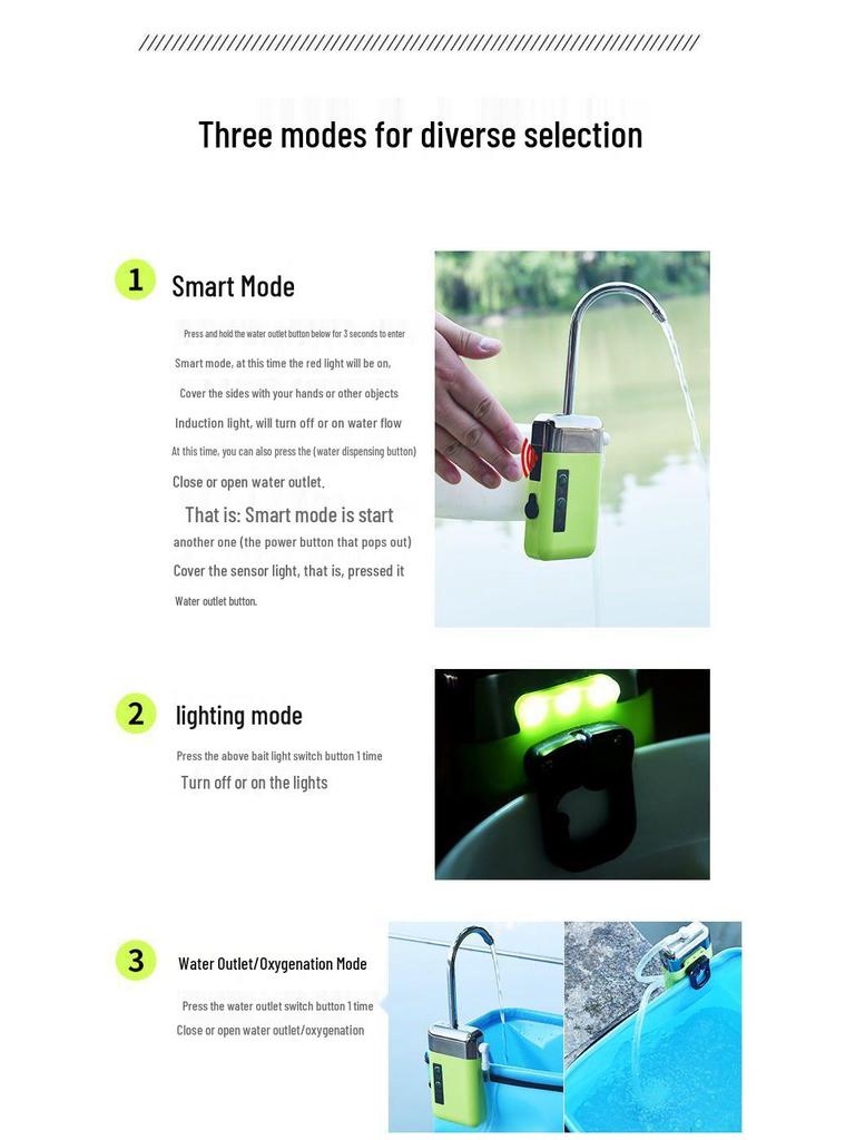 Tragbarer wiederaufladbarer elektrischer Wasserspender für Händewaschen im Freien und Belüfter zum Angeln