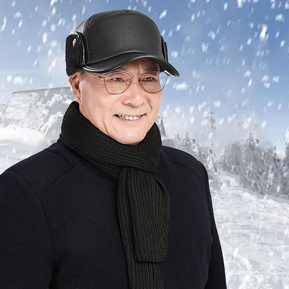 Cap Outdoors Plush Pilot Caps Winter Warm Ear Muff Hats PU Leather Beanies Hats Earflaps Caps