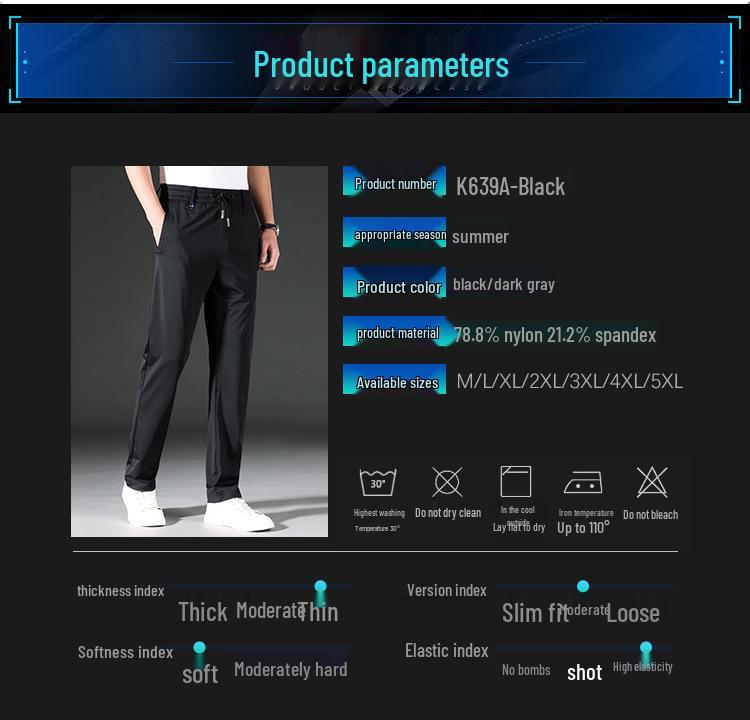 Men's Summer Ice Silk Quick-Dry Elastic Waist Casual Pants
