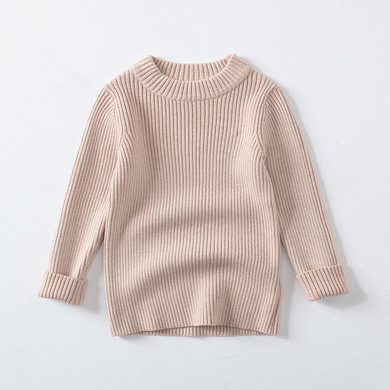 Kids Solid Color Crew Neck Long Sleeve Knit Pullover Sweater Casual Bottoming Top