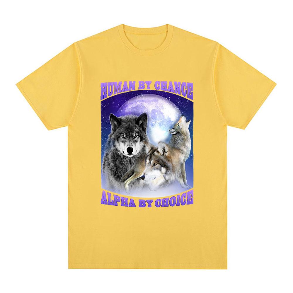 Human By Chance Alpha By Choice Wolf Graphic T-shirt Women Fashion Vintage Short Sleeve T-shirts Cotton Loose Oversized T Shirts