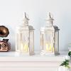 Set of 2 Vintage White Metal Lanterns Hanging Lantern Metal Candleholder with Tempered Glass for Events Wedding Decor (2pcs)