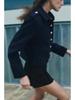 Navy-Style Gold Button High-Waisted Autumn Jacket for Women