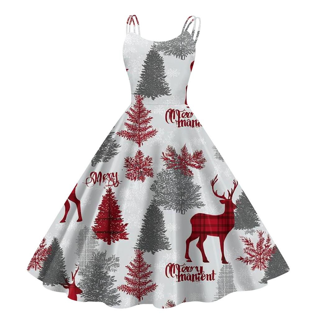 Women's Fashion Casual Christmas Print Sexy Off-the-shoulder Punk Retro Dress