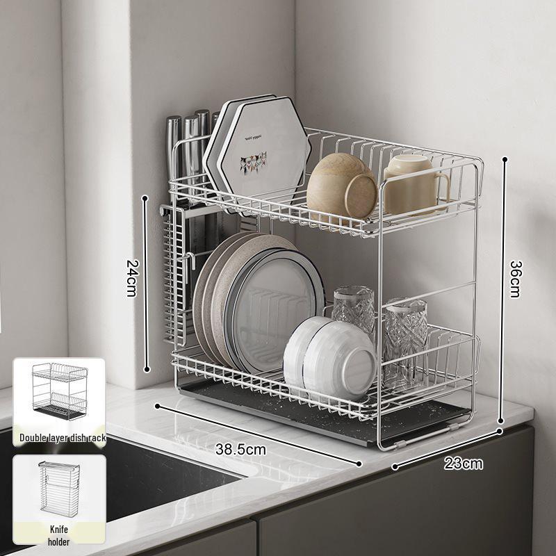 304 Stainless Steel Double-Layer Kitchen Dish and Bowl Drain Rack