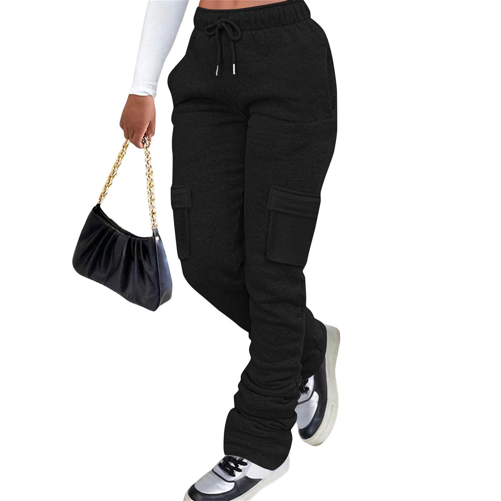 

Женские повседневные спортивные брюки-карго, плиссированные спортивные брюки-джоггеры, зимние спортивные брюки с завязками на ворсе и карманами XL