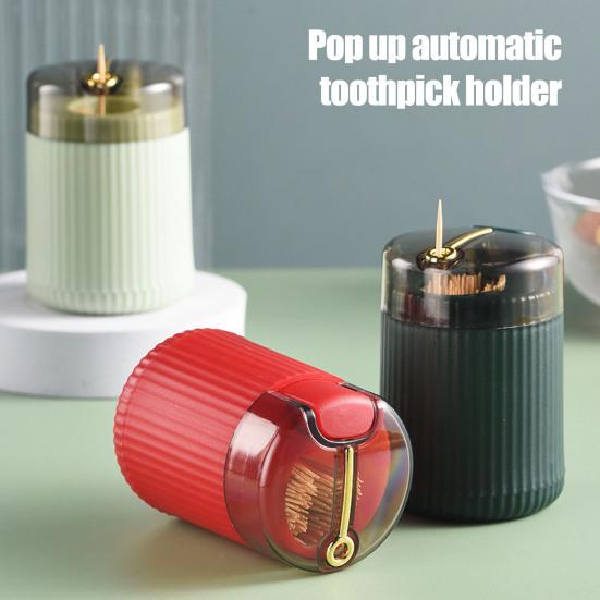 Automatic Popping Toothpick Dispenser Push Button Toothpick Holder Portable Home Office Restaurant Desktop Toothpick Organizer Container