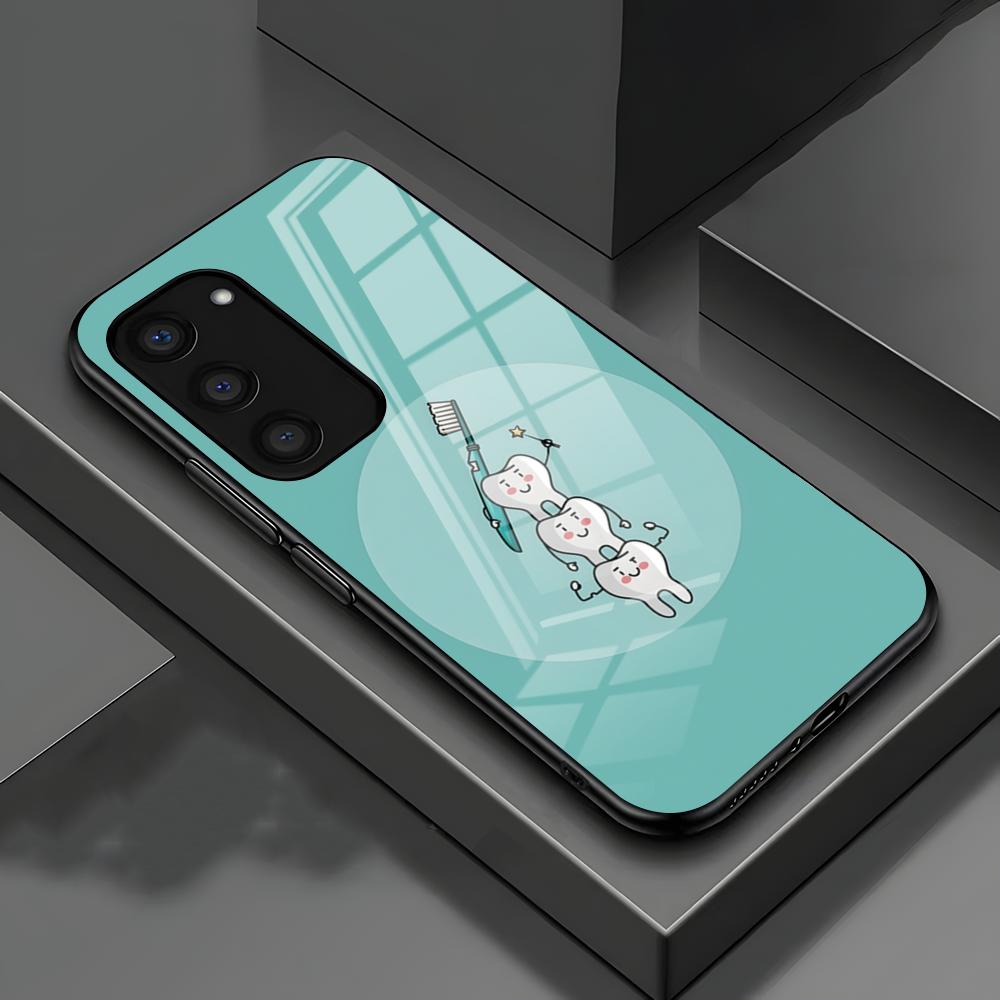 Cute Dentist Tooth Phone Case For Samsung S26 S25 S24 FE S23 S22 S21 Plus S20 Ultra Note20Ultra Black Glass Cover