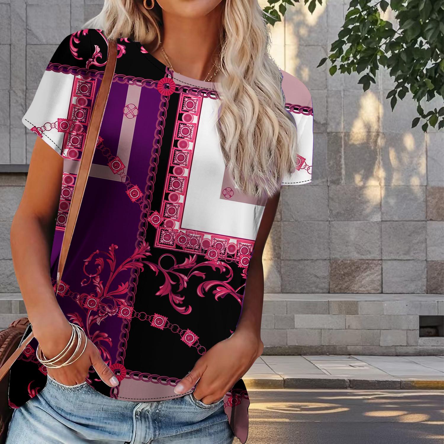 

Женская летняя футболка с принтом в стиле ретро, футболки с коротким рукавом, повседневные топы с принтом 8XL розовый