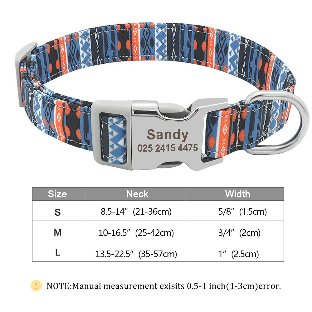 Zgardă Personalizată Indiană pentru Câine Pisică, Zgărzi Personalizate din Nailon pentru Căței Chihuahua Pug, Zgărzi pentru Animale de Companie Ajustabile pentru Câini Mici Medii Mari