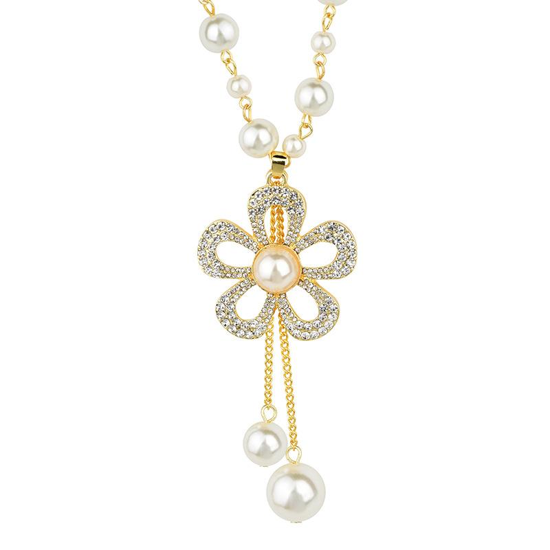 Okay, Pearl Five-Petal Flower Fringed Sweater Chain, Mother Pearl Long Necklace, Clothes, Autumn And Winter Accessories. K5 золотой