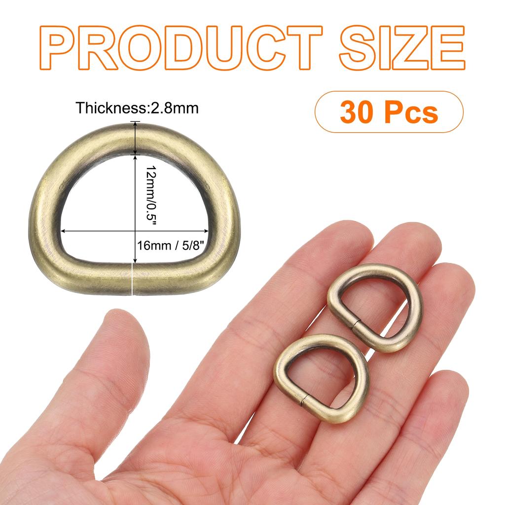 30pcs Metal D Rings Buckle Heavy Duty Opening D-Rings Clips Hooks for Crafts Bags Keyrings Straps DIY Accessories Light Bronze
