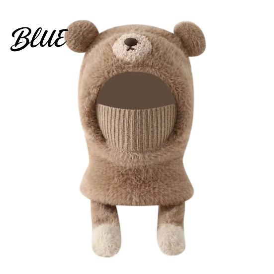 Childrens Thick Plush Protective Hat Kids Winter Balaclava Hat, Cute Bear Ear Face Mask Fun Toddler Bonnet Squeaky Tail, Fuzzy Windproof Ski