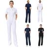 Women Color Block Scrub Romper Short Sleeve Front Zipper Straight Leg Jumpsuit Medical Workwear for Doctor Nurse Salon