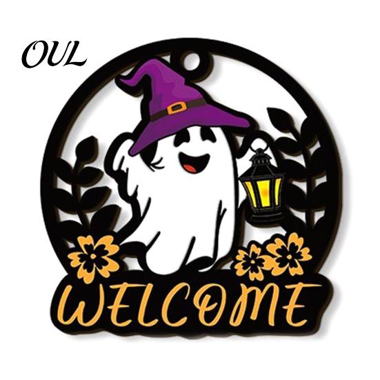 Autumn Seasonal Welcome Decor Halloween Ghost Pumpkin Round Wooden Door Hanger, Wall Plaque Handmade Holiday Gifts for Friends with Rope, Hanging