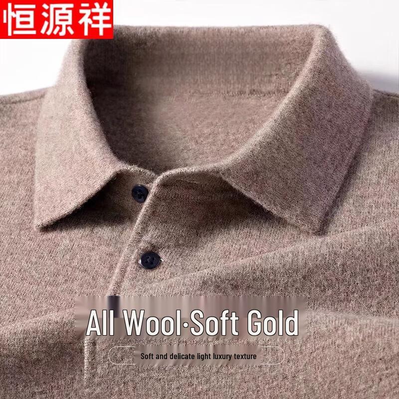 Hengyuanxiang Men's 100% Pure Wool Thickened Turn-Down Collar Sweater