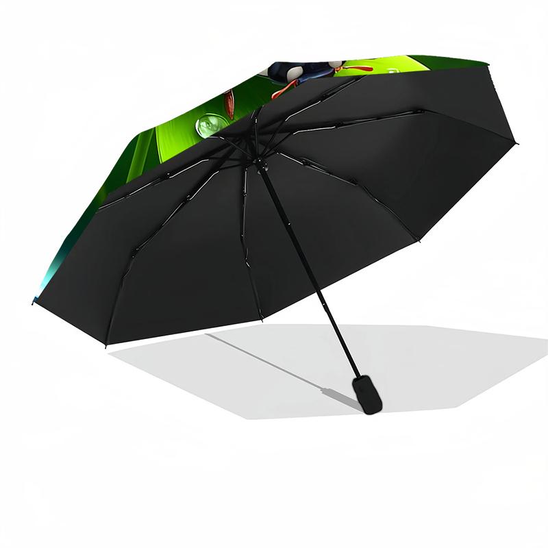 1pc Sturdy 8-Bone Auto Umbrella, Ladybugs and Leaves Umbrella, Digital Printed, Foldable Umbrella for On-the-Go Outdoor Use