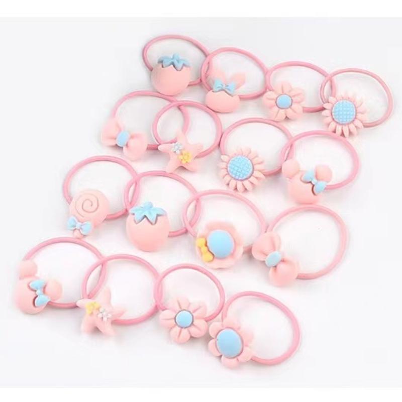 20Pcs/ Box Cartoon Bow Flower Star Elastic Hair Bands Girls Hair Scrunchies Ties Rabbit Rubber Band
